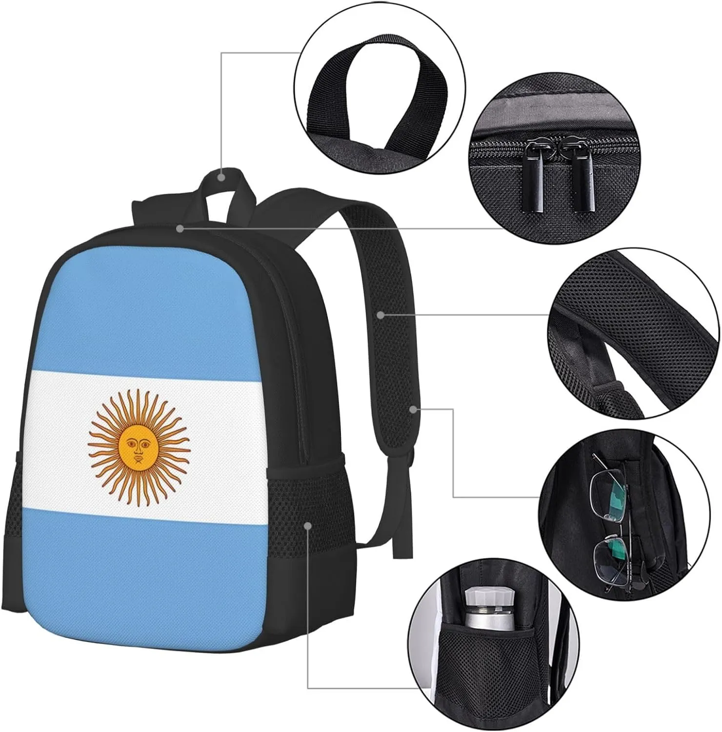 Argentina Flag Casual Backpacks Large Capacity Backpack Laptop Rucksack Sport Daypack Commuter Bags with Adjustable Strap for Traveling Camping