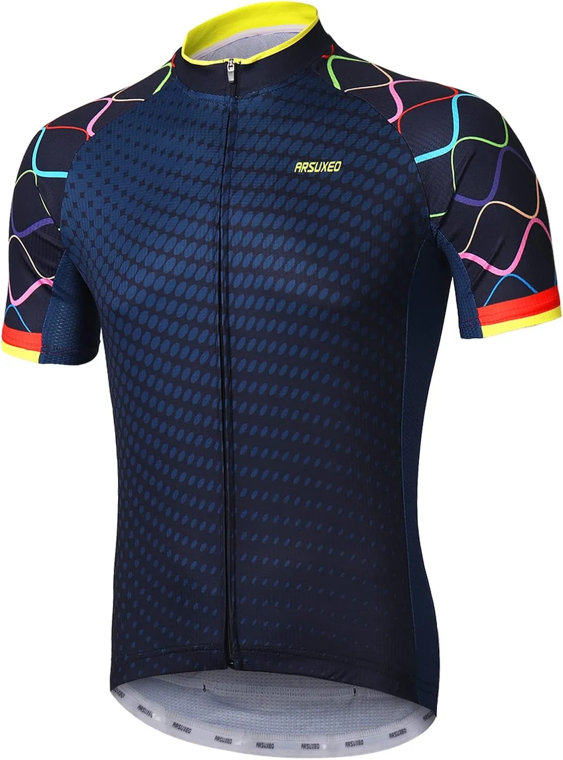 ARSUXEO Men's Cycling Jersey Short Sleeves Mountain Bike Shirt MTB Top Zipper Pockets Reflective