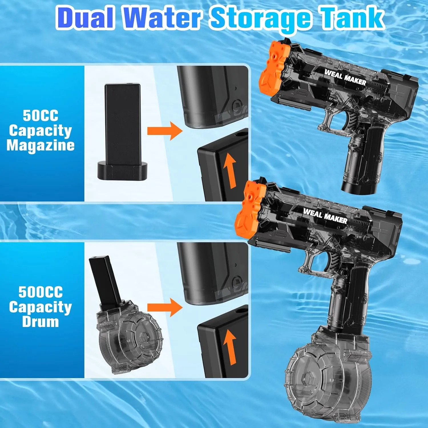 artcool Stronger Electric Water Gun for Kid/Aldult,Transparent Automatic Squirt Guns High Powered IP67 Waterproof, Water Guns with 400 Ammos for Outdoor Summer Beach Pool （Black）