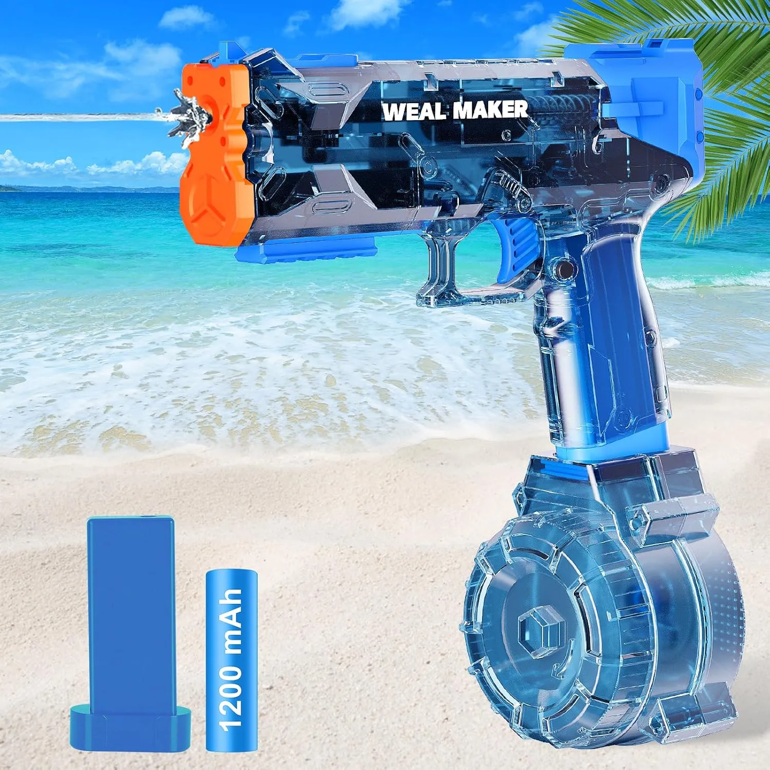 artcool Stronger Electric Water Gun for Kid/Aldult,Transparent Automatic Squirt Guns High Powered IP67 Waterproof, Water Guns with 400 Ammos for Outdoor Summer Beach Pool （Blue）
