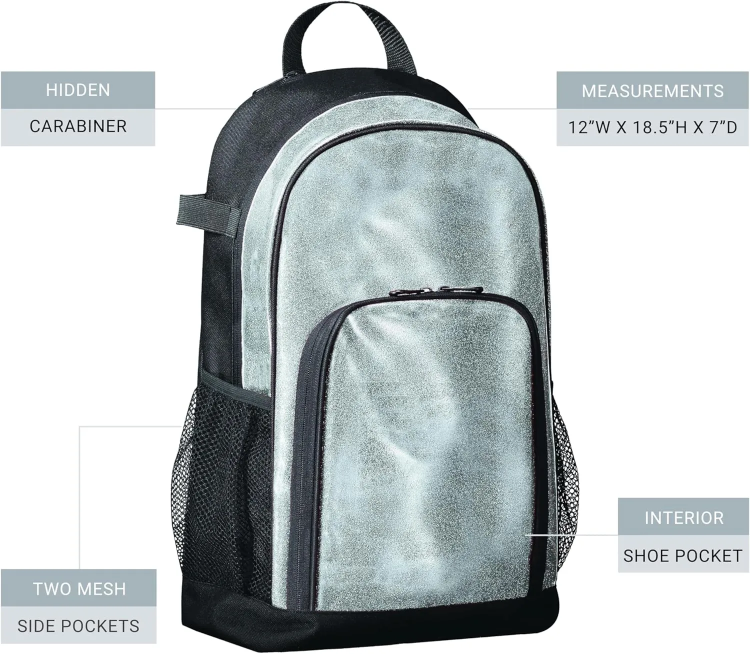 Augusta Sportswear Backpack, Silver Glitter/Black, One Size