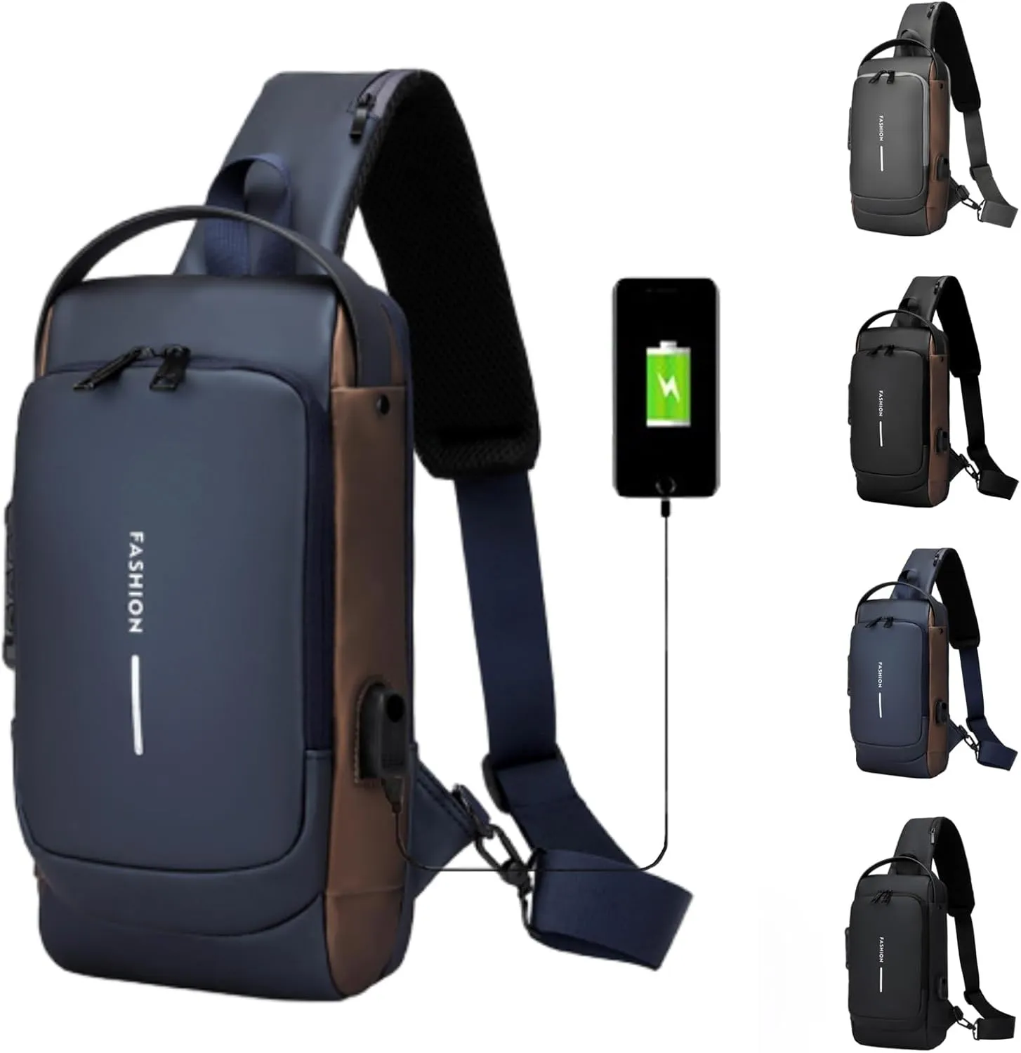 Auricz Leyweio Sling Bag, Carbon Fiber Streamline Anti-Theft Waterproof USB Charging Shoulder Crossbody Chest Backpack