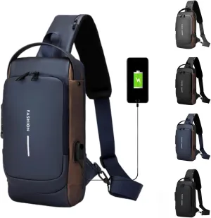 Auricz Leyweio Sling Bag, Carbon Fiber Streamline Anti-Theft Waterproof USB Charging Shoulder Crossbody Chest Backpack