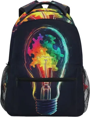 Autism Awareness Electric Bulb Boys Girls Kids School Backpacks Bookbag, School Bag Travel Backpack Daypack