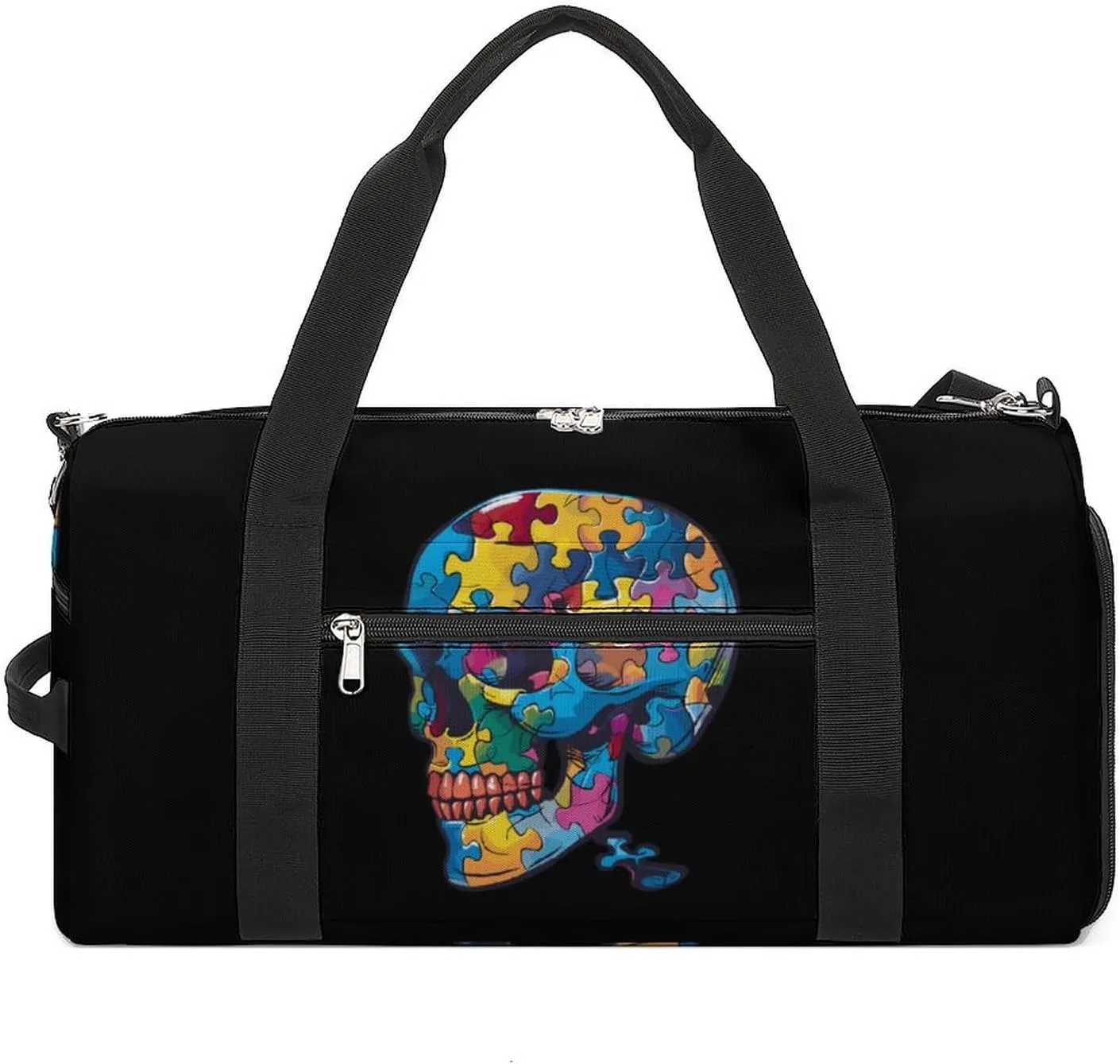 Autism Awareness Puzzle Skull Gym Bag for Men Women Lightweight Duffel Bag Sports Workout Bag for Travel Yoga