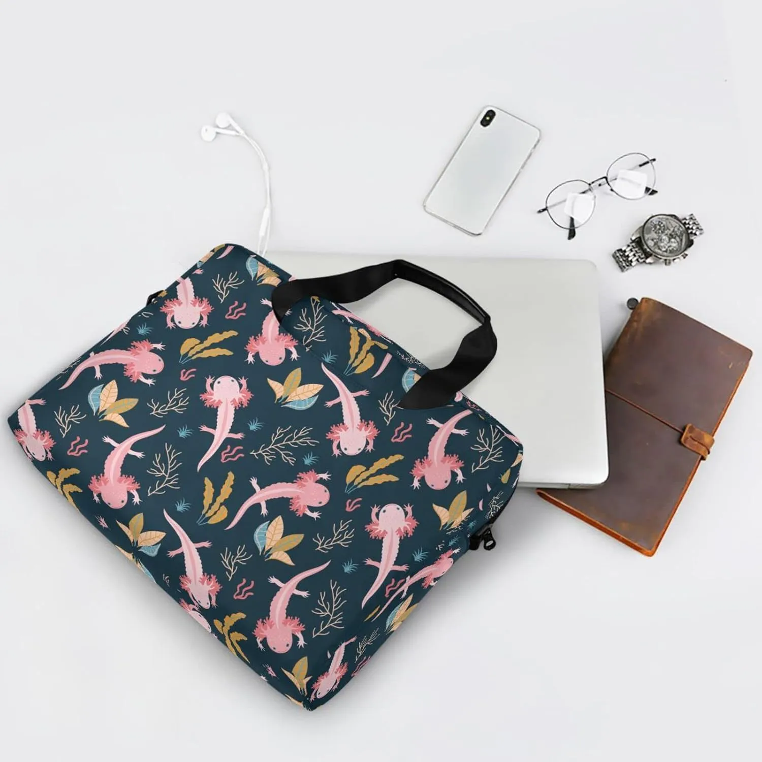 Axolotl & Sea Weed Aquarium Laptop Case 15.6 inch, Cute Laptop Bag, Waterproof Laptop Sleeve, Laptop Briefcase for Women & Men