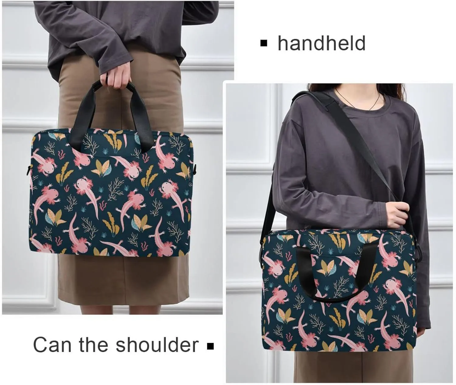 Axolotl & Sea Weed Aquarium Laptop Case 15.6 inch, Cute Laptop Bag, Waterproof Laptop Sleeve, Laptop Briefcase for Women & Men
