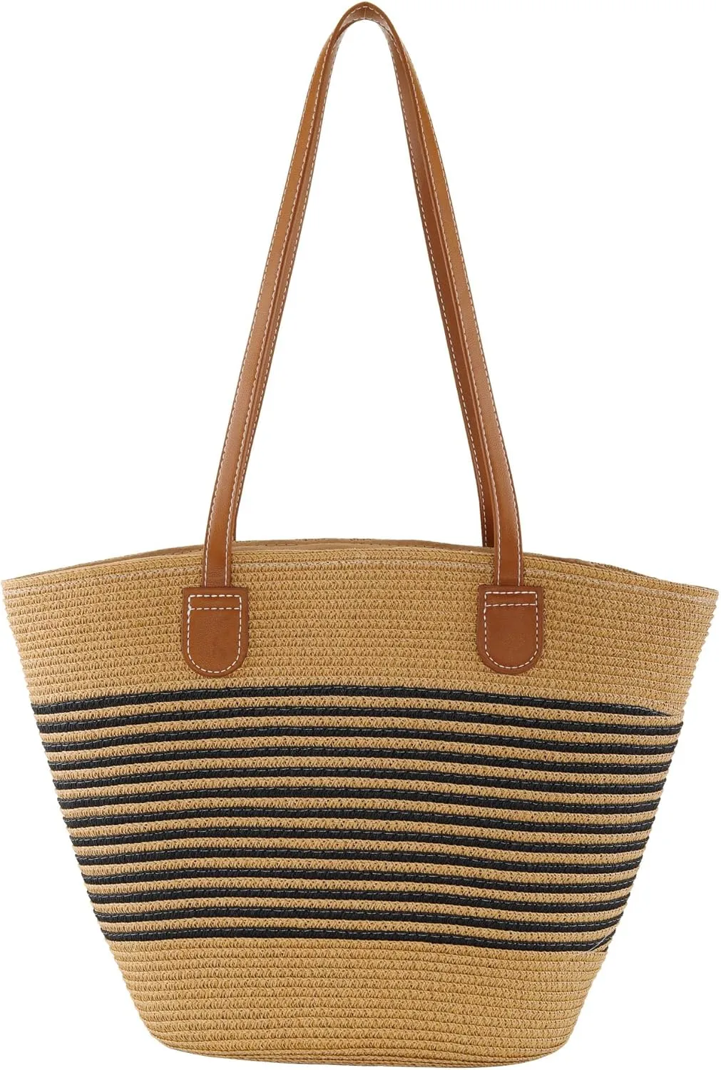 Ayliss Women Straw Bag Large Handwoven Summer Beach Tote Shoulder Handbag Purse Striped Handmade Weaving Straw Bag