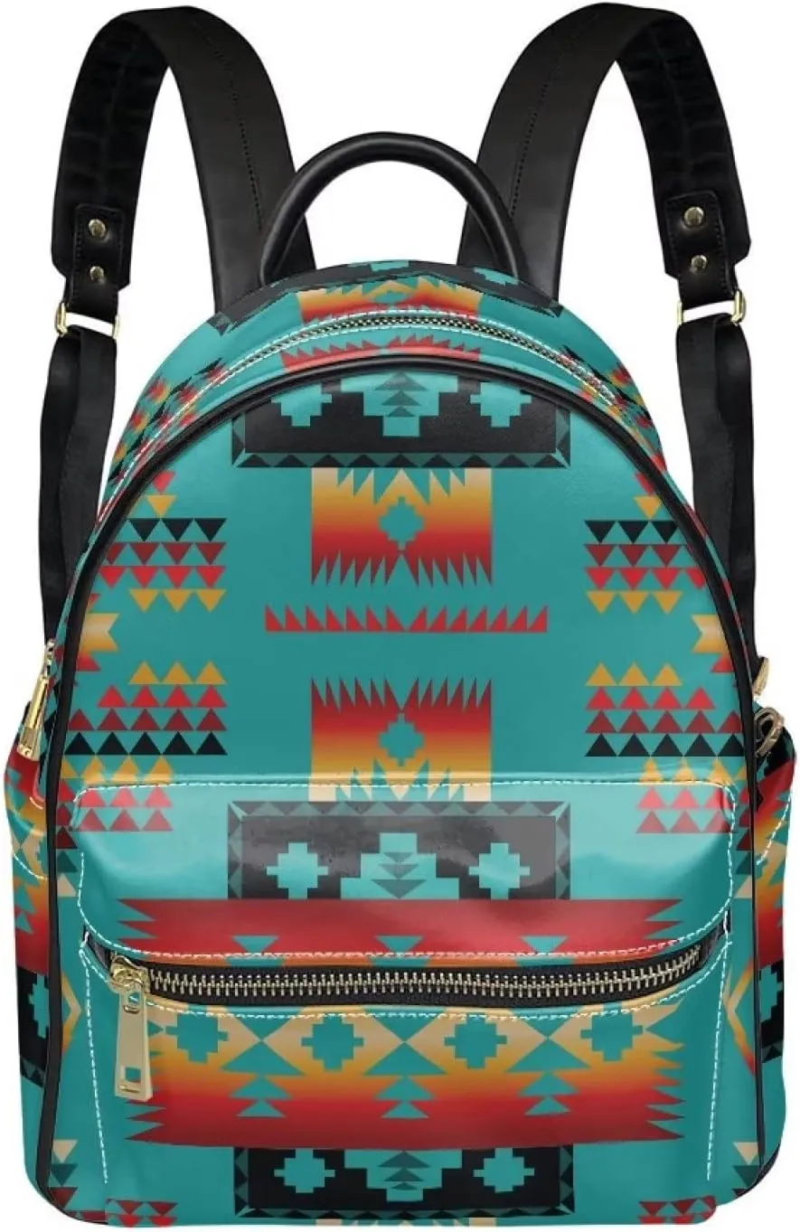 Aztec Geometric Backpack Purse for Women Fashion Ethnic Style Mini Daypack Navtive American Inca Maya Navajo Tribal Travel College Shoulder Bags