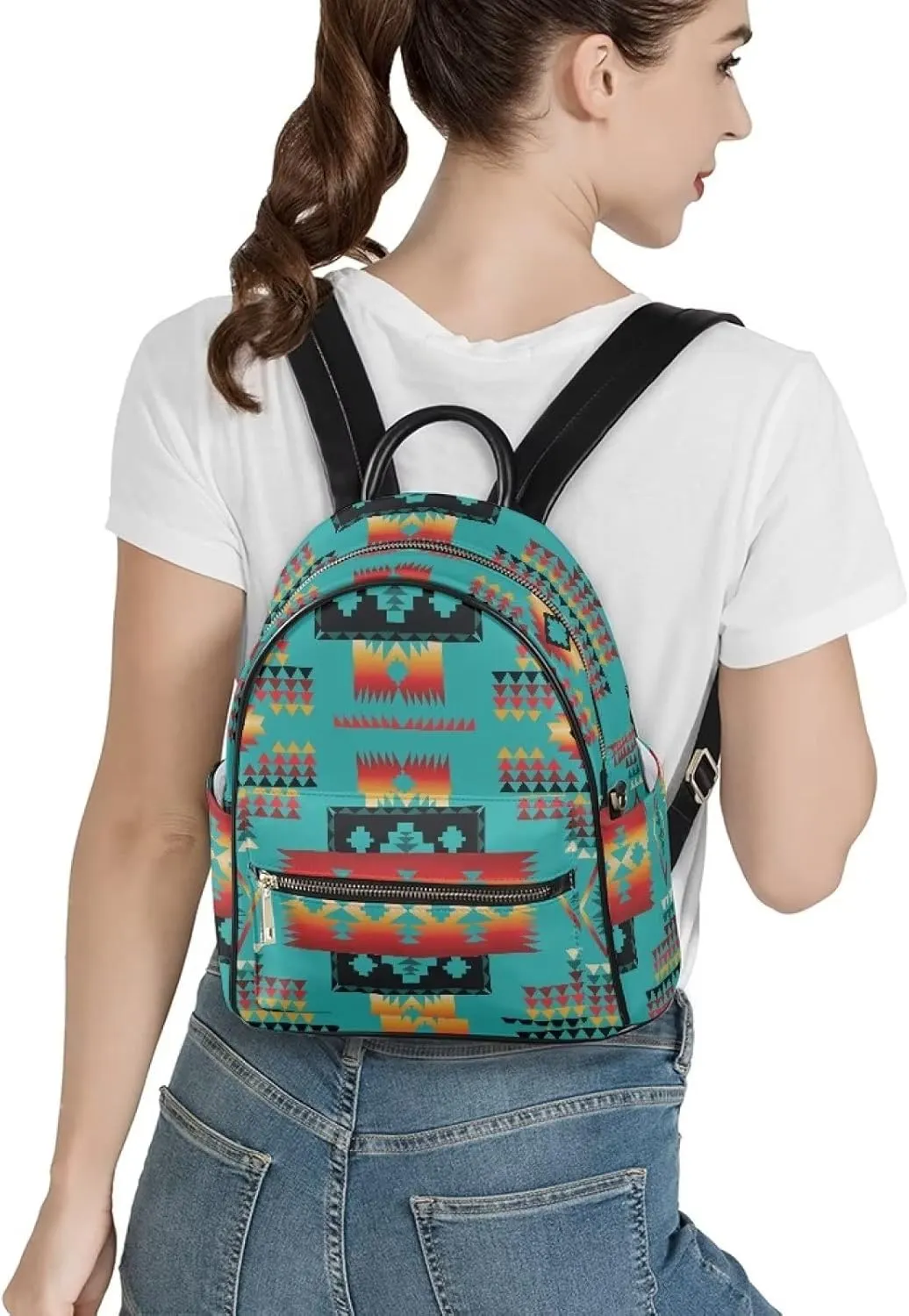 Aztec Geometric Backpack Purse for Women Fashion Ethnic Style Mini Daypack Navtive American Inca Maya Navajo Tribal Travel College Shoulder Bags