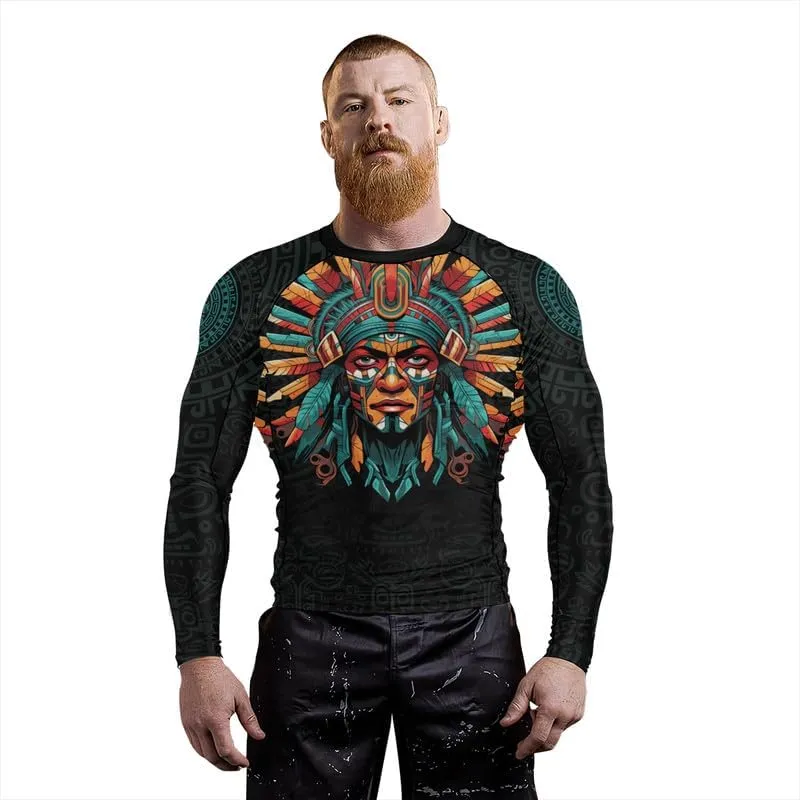 Aztec Rash Guard Shirt Long Sleeves Baselayer Performance Fit Compression MMA BJJ Jiu-Jitsu Workout Rash Guard