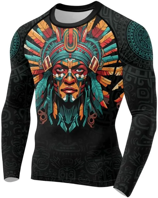 Aztec Rash Guard Shirt Long Sleeves Baselayer Performance Fit Compression MMA BJJ Jiu-Jitsu Workout Rash Guard