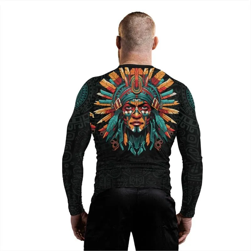 Aztec Rash Guard Shirt Long Sleeves Baselayer Performance Fit Compression MMA BJJ Jiu-Jitsu Workout Rash Guard