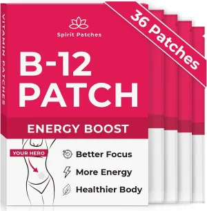 B12 Patches (Pack of 36) - 100% Natural Vitamin Patches for Women, Energy, Focus & Body Support, Self-Adhesive Transparent Patches - Enhanced Formula