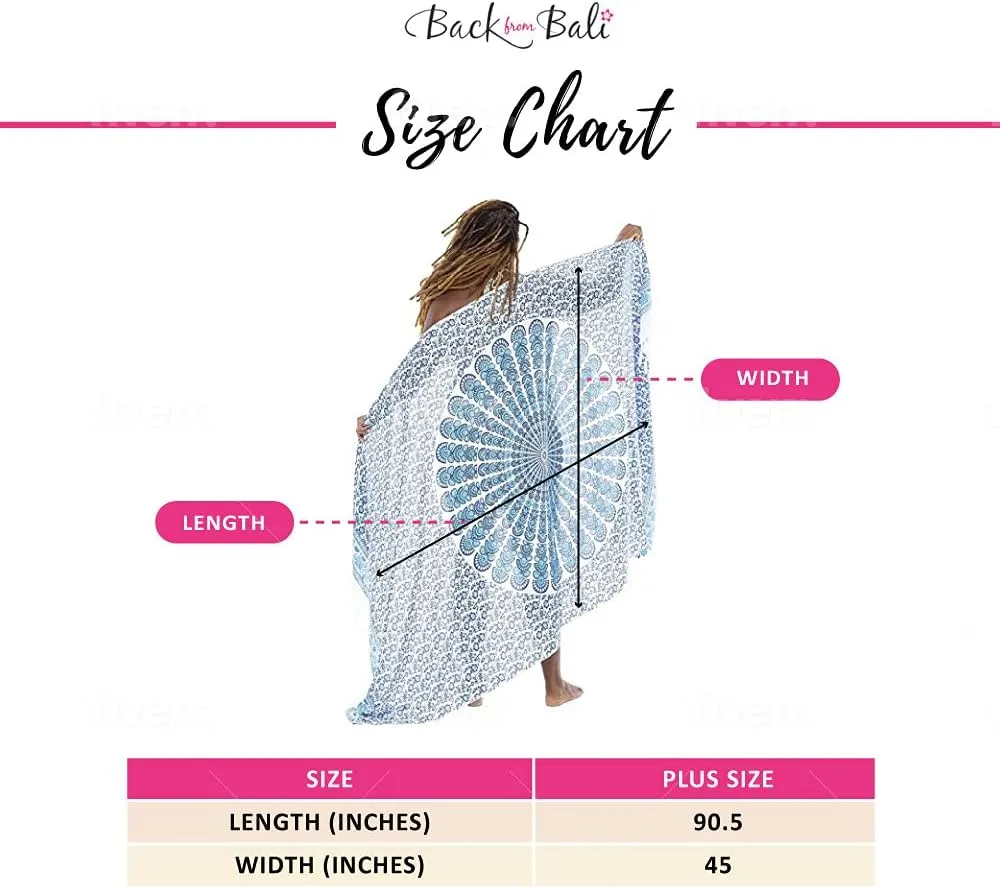 Back From Bali Womens Plus Size Sarong Swimsuit Cover Up Peacock Beach Wear Bikini Wrap Skirt with Coconut Clip