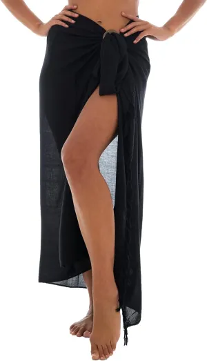 Back From Bali Womens Sarong Wrap Swimsuit Cover Up Solid Beach Pareo Bathing Suit Skirt Coconut Tie Clip