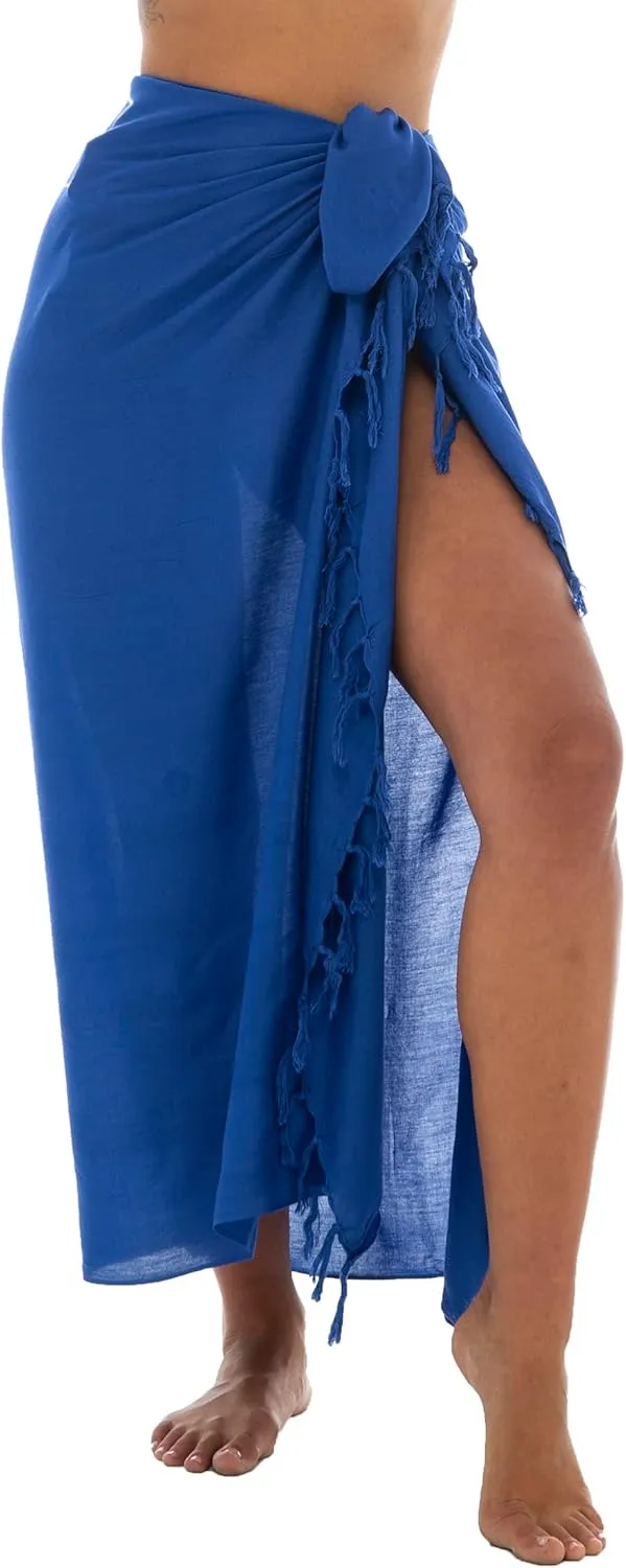 Back From Bali Womens Sarong Wrap Swimsuit Cover Up Solid Beach Pareo Bathing Suit Skirt Coconut Tie Clip