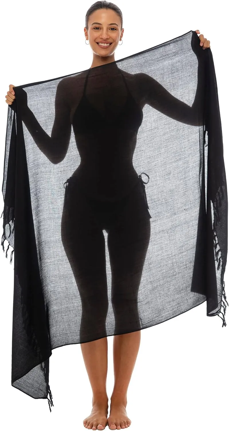 Back From Bali Womens Sarong Wrap Swimsuit Cover Up Solid Beach Pareo Bathing Suit Skirt Coconut Tie Clip