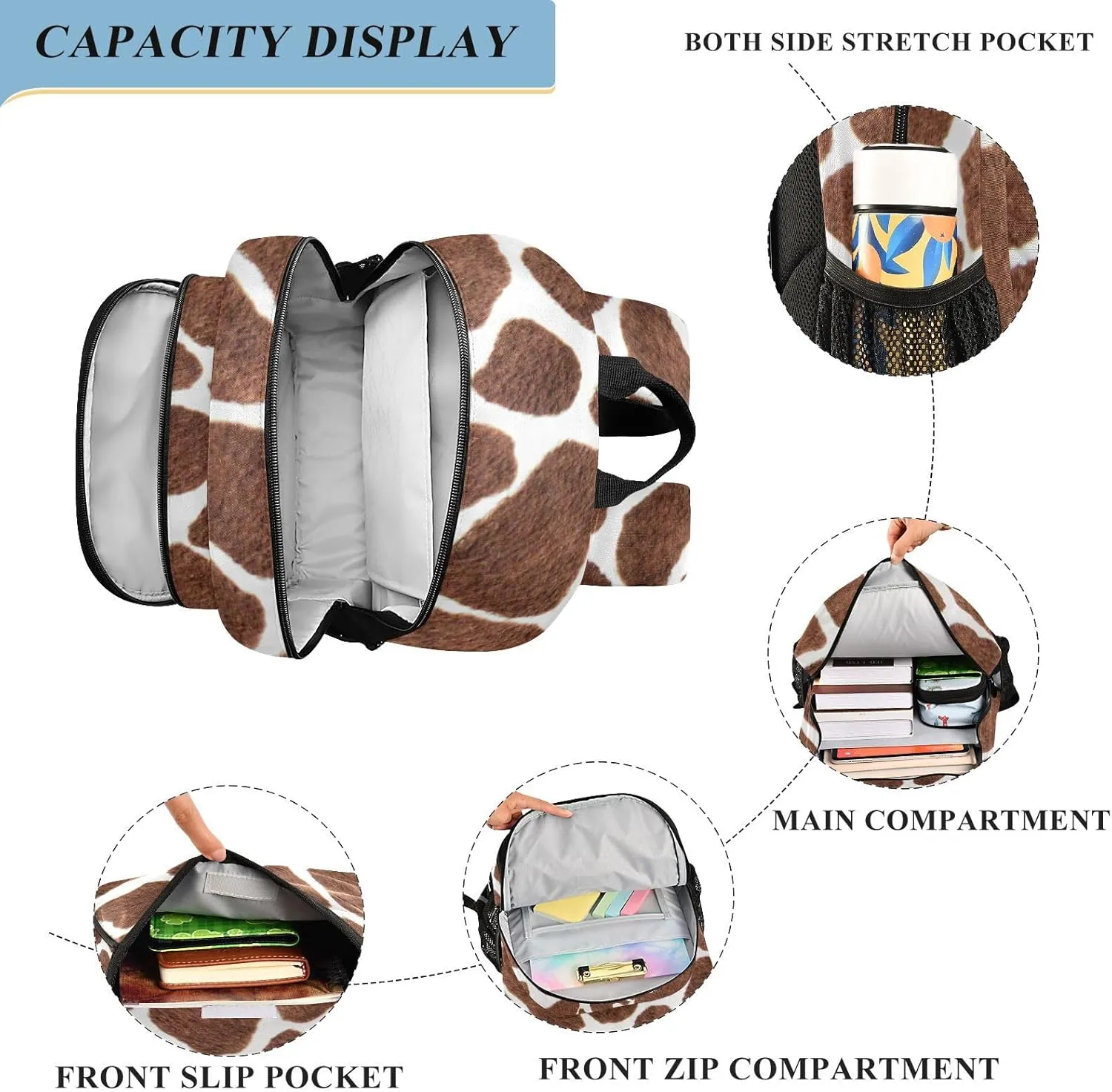 Backpack Giraffe Print ​Toddler School Bags Child Lightweight Preschool Large Bookbags for Girls-Boys Middle-School Elementary