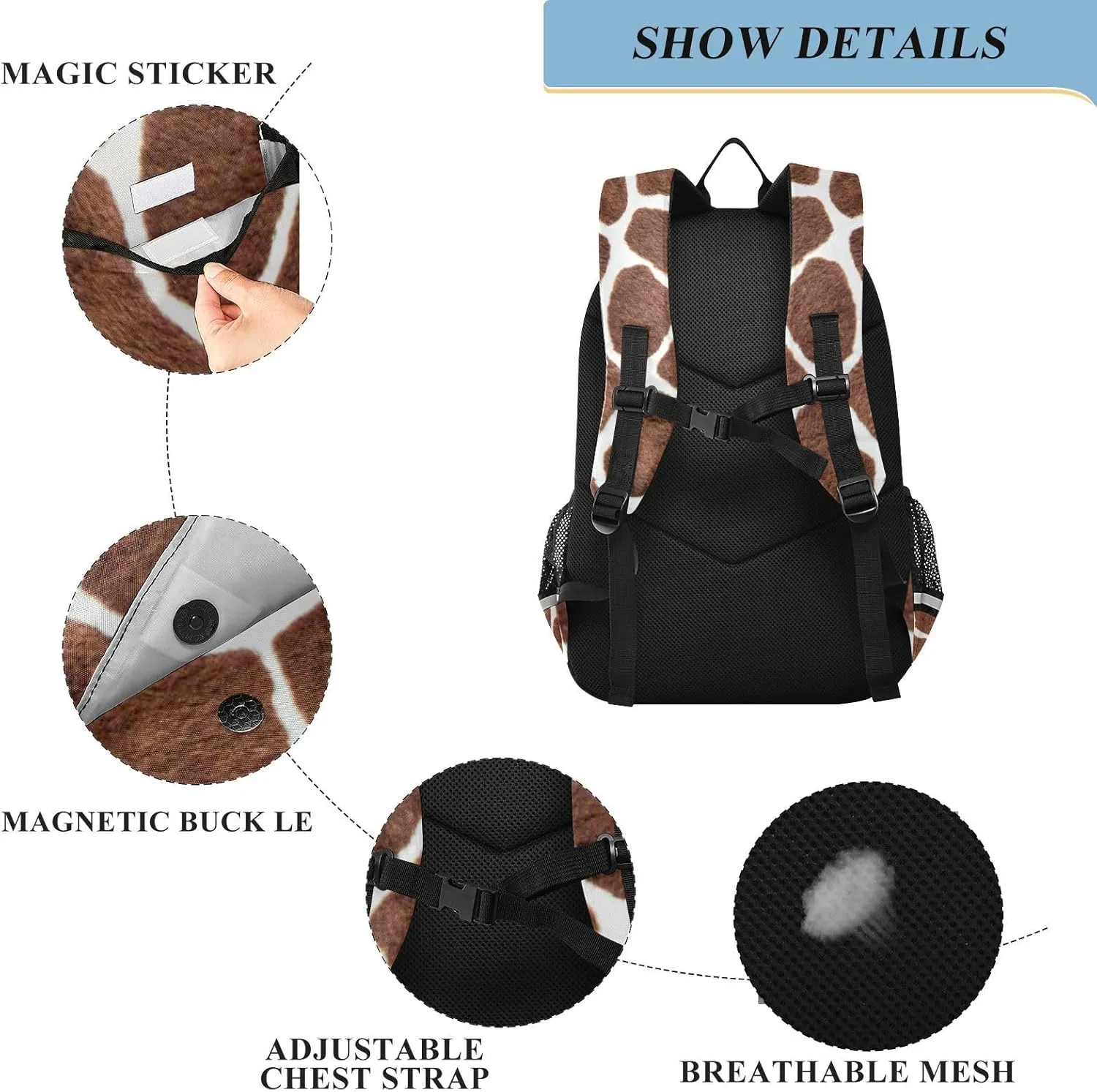 Backpack Giraffe Print ​Toddler School Bags Child Lightweight Preschool Large Bookbags for Girls-Boys Middle-School Elementary