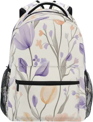 Backpacks for School, Purple Flesh Flowers Pattern School Bag for Boys Girls Kids, 15 Inch Bookbags Bagpack for Travel