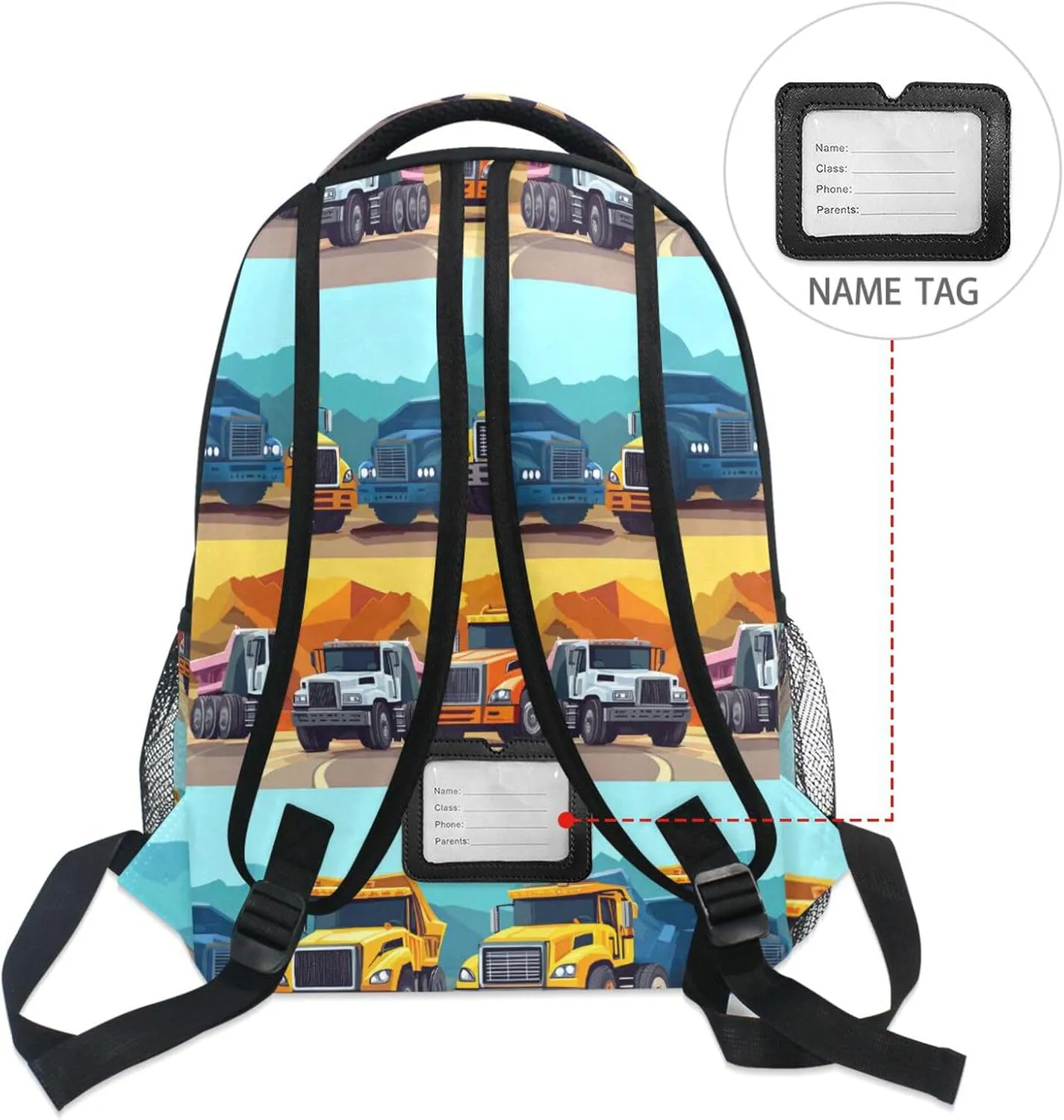 Backpacks for Teens Boys Girls Fashion Stylish Travel Bags with Chest Strap for College Work Construction Truck Cartoon Dump Truck