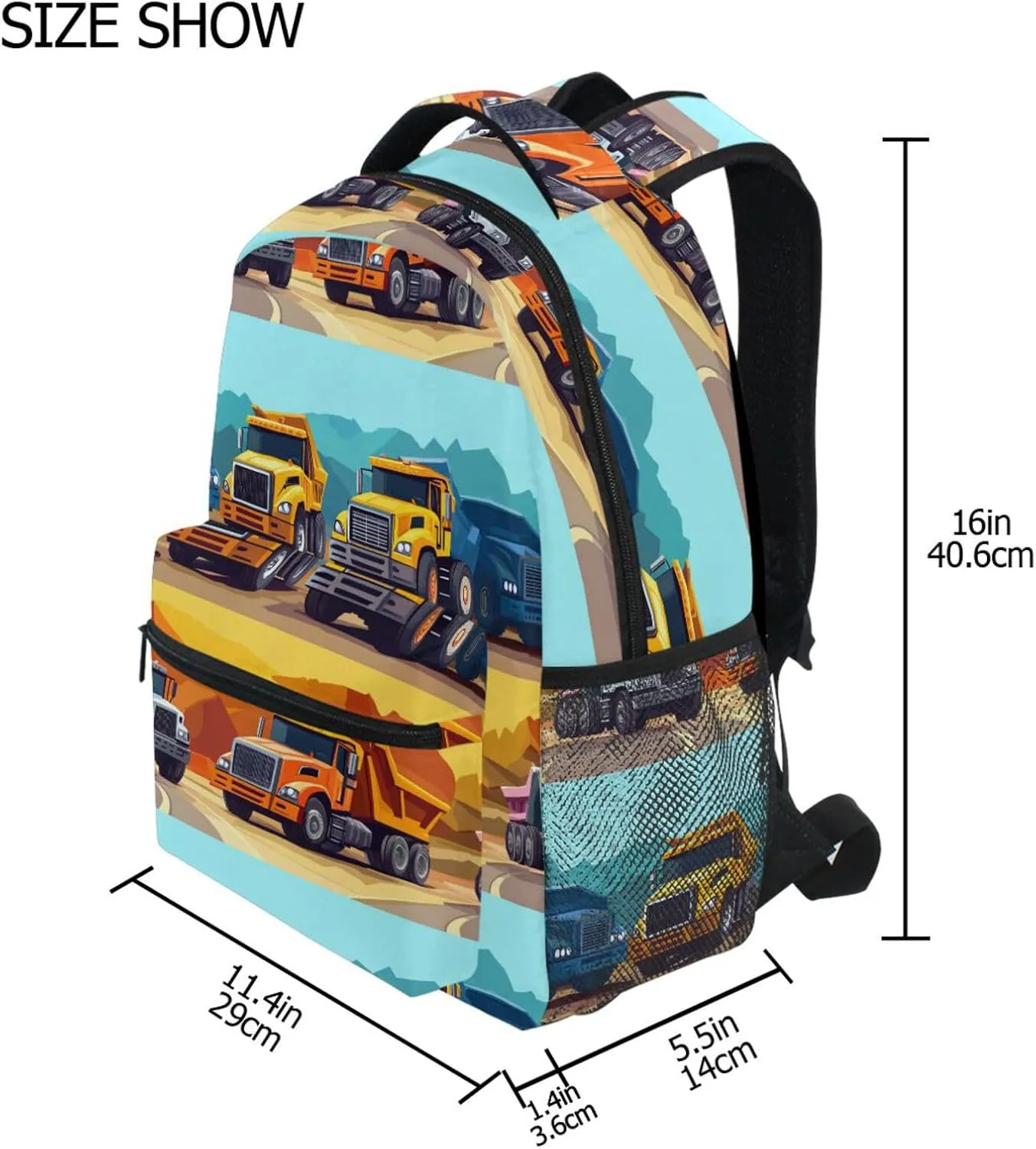 Backpacks for Teens Boys Girls Fashion Stylish Travel Bags with Chest Strap for College Work Construction Truck Cartoon Dump Truck