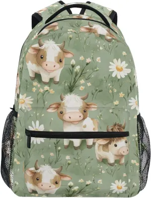 Backpacks for Women Men Fashion Travel Laptop Backpack with Chest Strap for Business Work College Travel Trip Cartoon Sweet Cow Sage Green