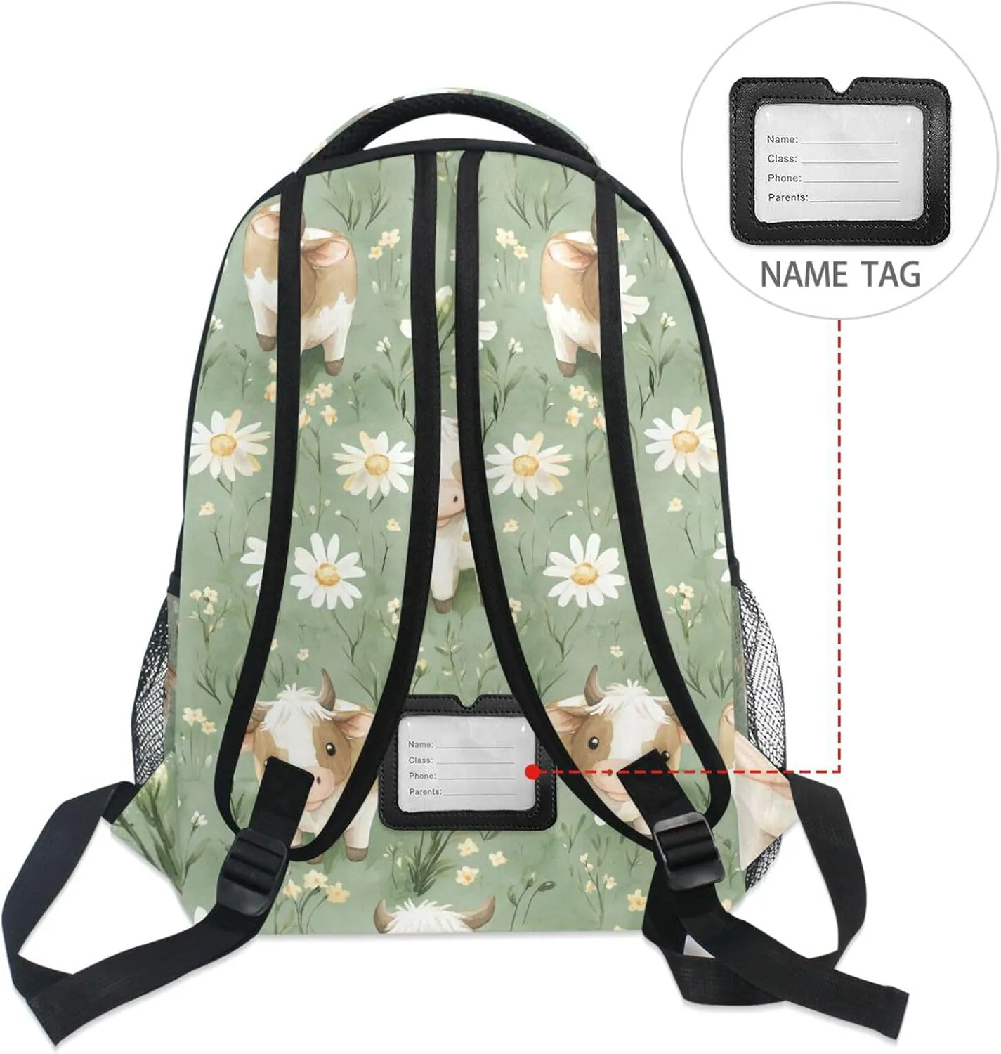 Backpacks for Women Men Fashion Travel Laptop Backpack with Chest Strap for Business Work College Travel Trip Cartoon Sweet Cow Sage Green