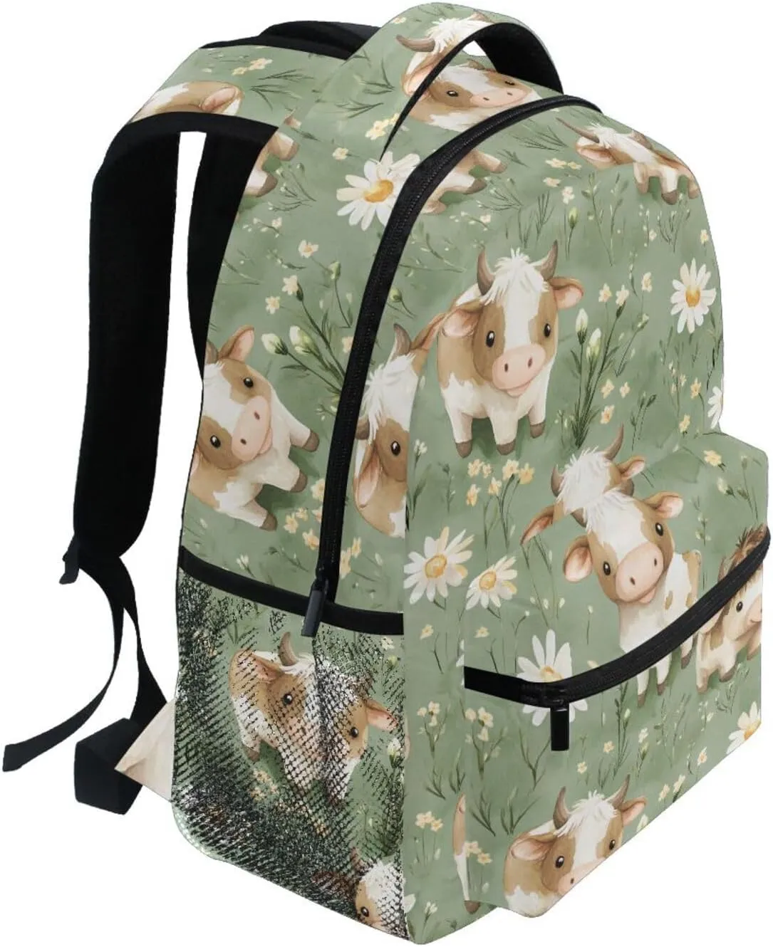 Backpacks for Women Men Fashion Travel Laptop Backpack with Chest Strap for Business Work College Travel Trip Cartoon Sweet Cow Sage Green