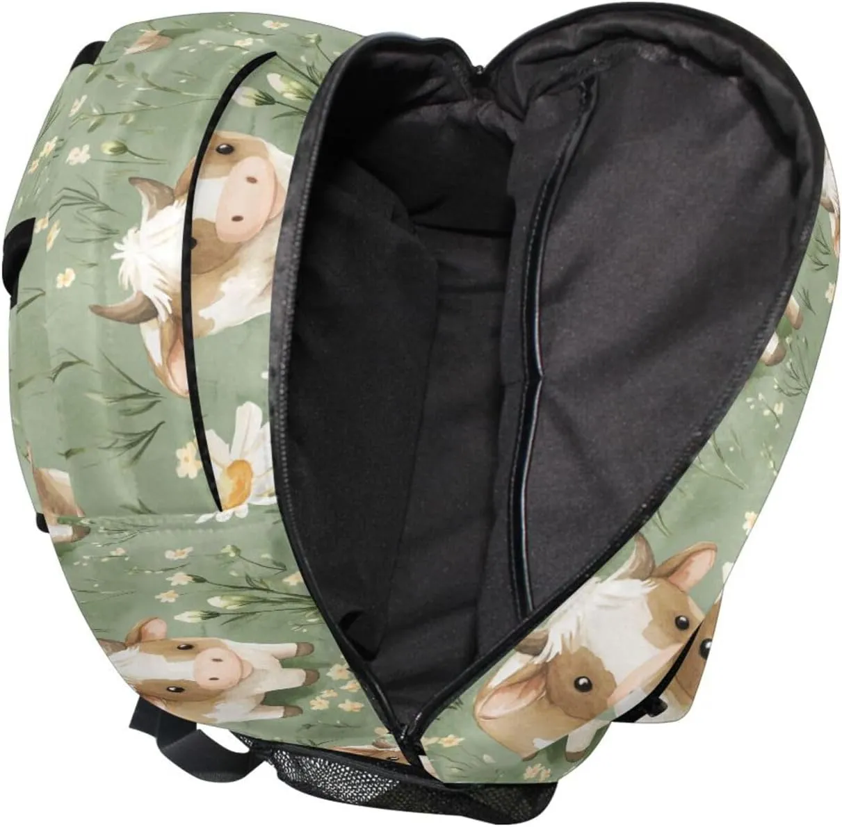 Backpacks for Women Men Fashion Travel Laptop Backpack with Chest Strap for Business Work College Travel Trip Cartoon Sweet Cow Sage Green