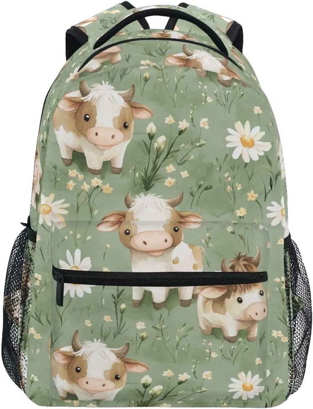 Backpacks for Women Men Fashion Travel Laptop Backpack with Chest Strap for Business Work College Travel Trip Cartoon Sweet Cow Sage Green