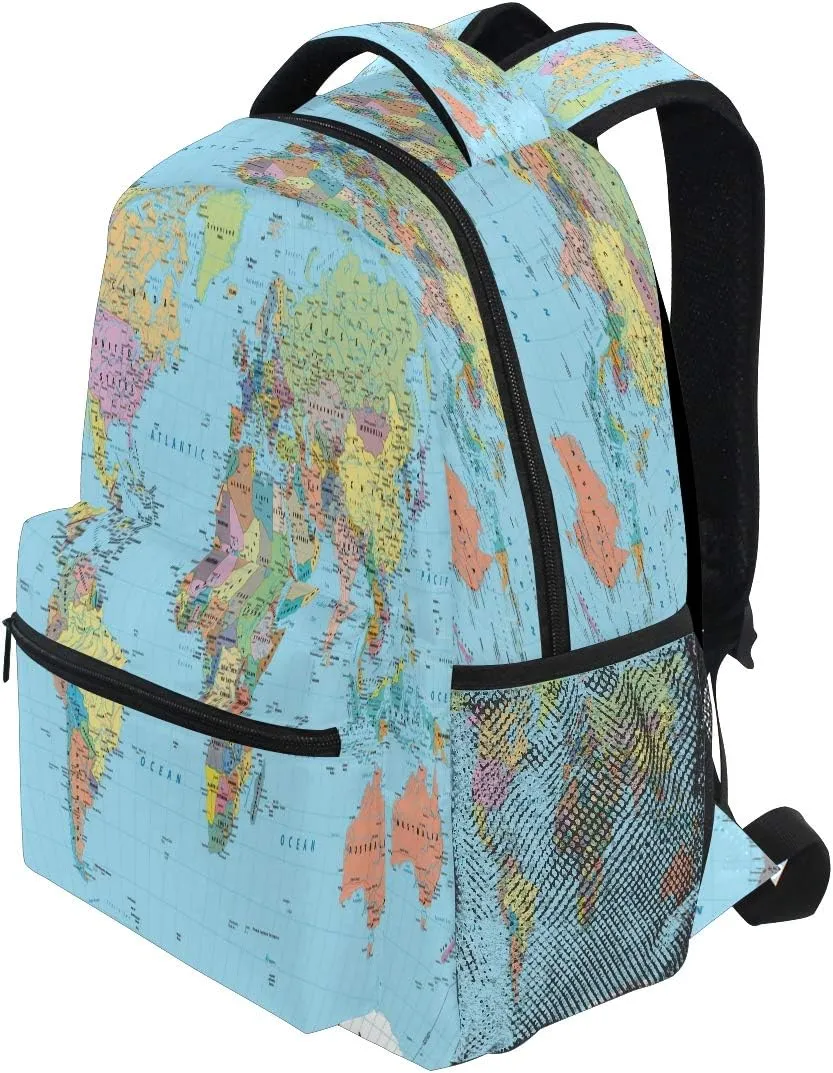 Backpacks Globe World Map School Bag Student Bookbag Adjustable Shoulder Bags Laptop Rucksack Travel Hiking Camping Daypack for Teens Girls Boys Women Men