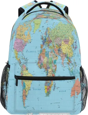 Backpacks Globe World Map School Bag Student Bookbag Adjustable Shoulder Bags Laptop Rucksack Travel Hiking Camping Daypack for Teens Girls Boys Women Men