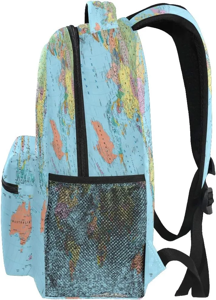 Backpacks Globe World Map School Bag Student Bookbag Adjustable Shoulder Bags Laptop Rucksack Travel Hiking Camping Daypack for Teens Girls Boys Women Men