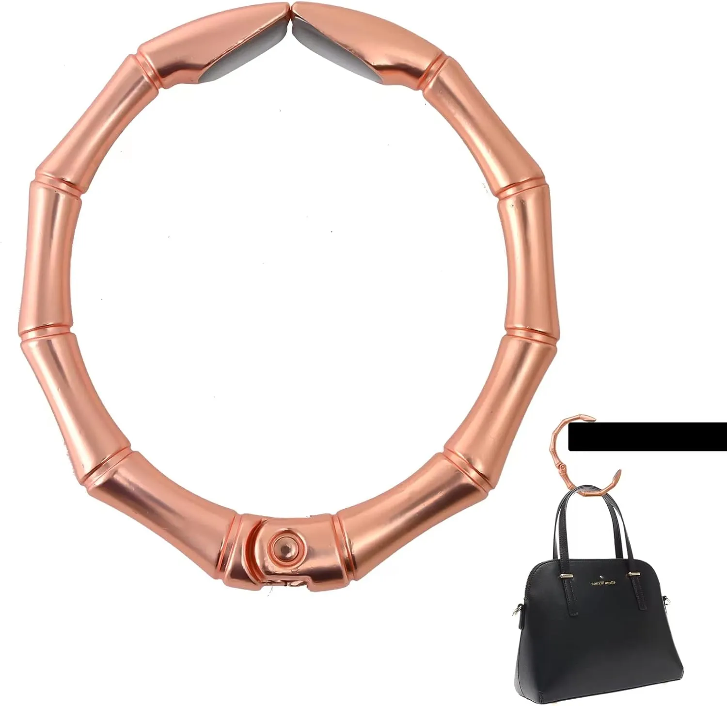 Bag Hook Hanger, Holds Up to 33LB, Purse Hook for Desk, Under Table Bar Handbag Hanger, ledges, etc. Stylish Purse Holder Storage, Handbag Clips Hooks Holder Ring (S-Matte Rose Gold)