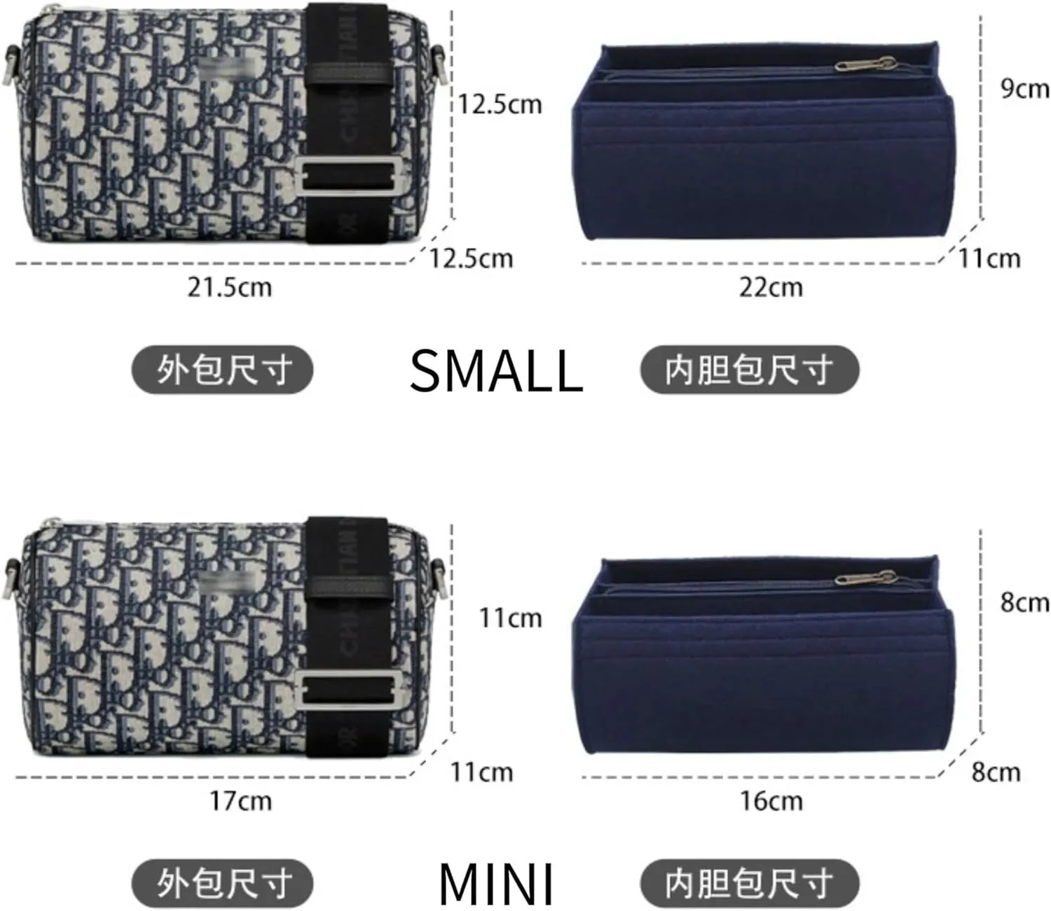 Bag Organizer for Dior Roller Messenger bag |Handmade Custom Bag Insert|2mm Felt Bag Liner|Women Handbag Shaper (Style B-Black, Small)
