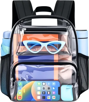 Bagenius Clear Backpack for Stadium Events 12x6x12 Clear Bag for Sports Concerts Work Travel, Black