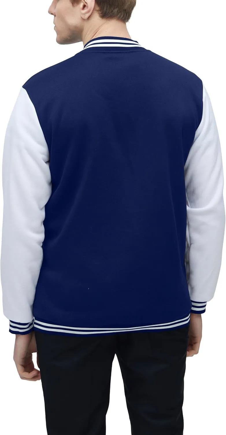 BAICAIYU Men's Baseball Varsity Jacket Hooded Button Closure Coat Fashion Leather Sleeve Letterman Bomber Top
