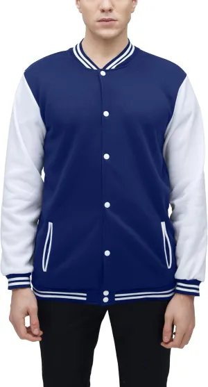 BAICAIYU Men's Baseball Varsity Jacket Hooded Button Closure Coat Fashion Leather Sleeve Letterman Bomber Top