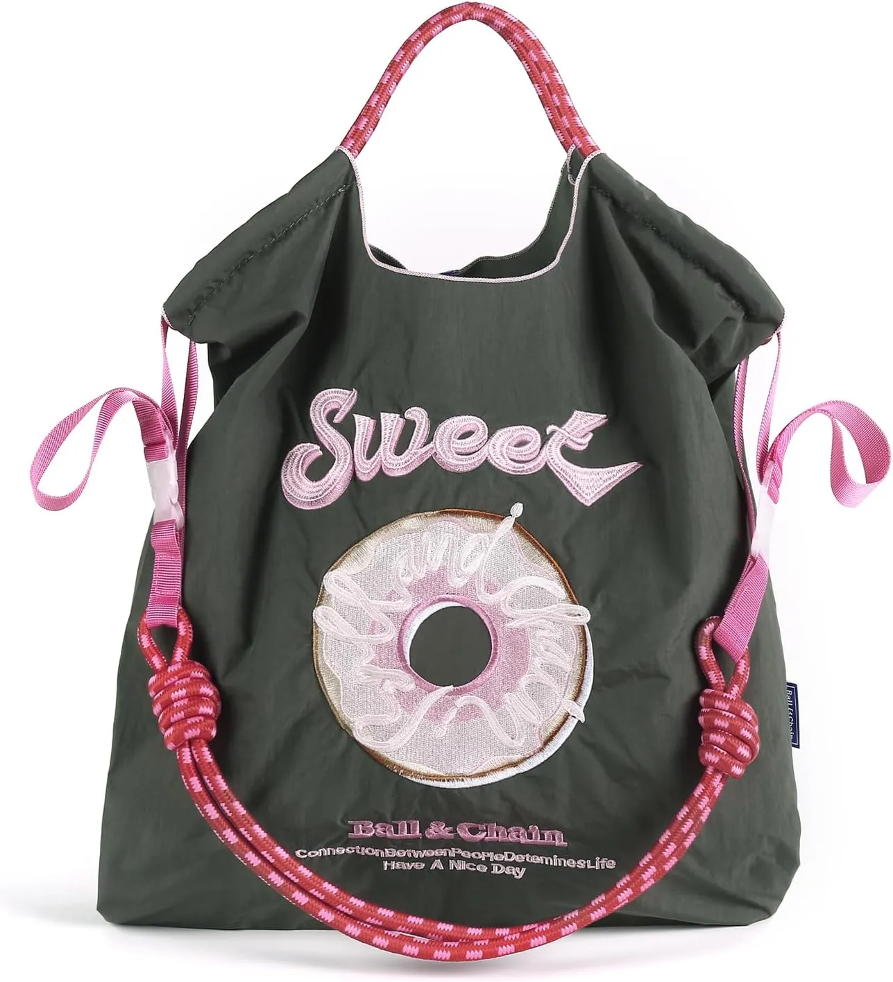 Ball&Chain Embroidered Doughnut Pattern Tote Bag，Women's Leisure Shopping Bag, 15x16 inches