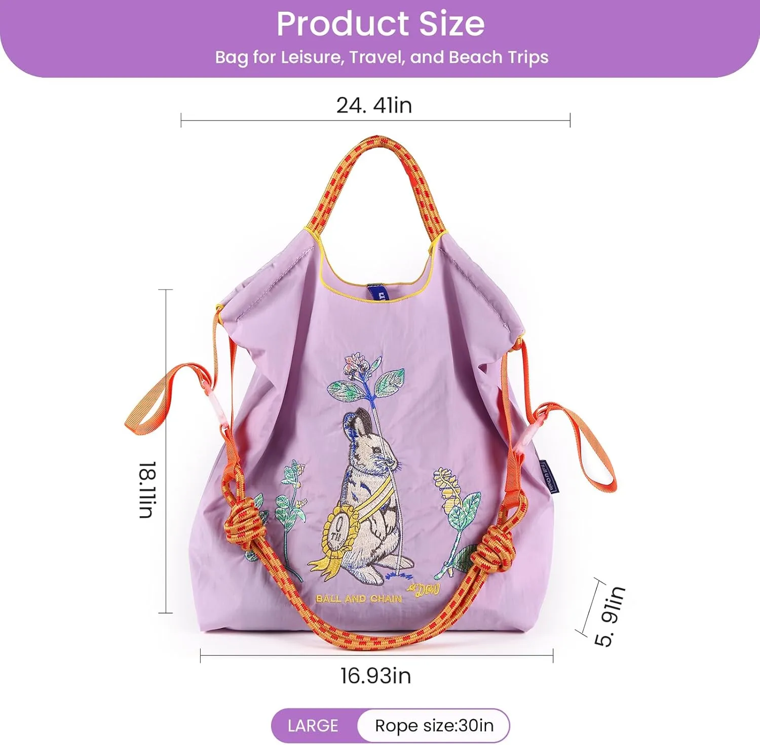 Ball&Chain Women Stylish Embroidered Tote Bag -Ideal Birthday Gift, Perfect Companion for Shopping, Travel, and Beach.
