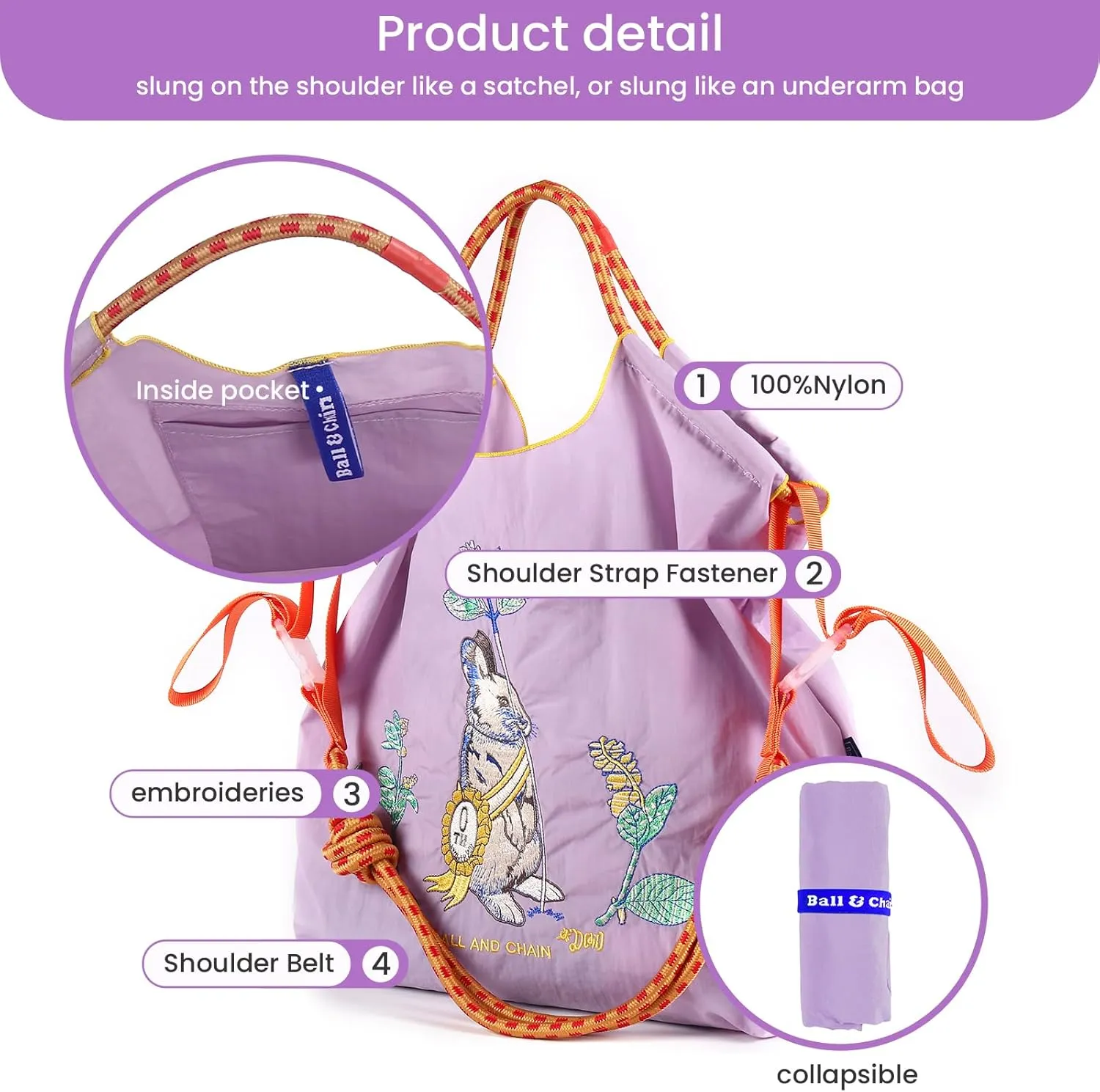 Ball&Chain Women Stylish Embroidered Tote Bag -Ideal Birthday Gift, Perfect Companion for Shopping, Travel, and Beach.