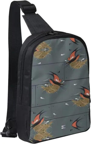 Barn Swallow In Graphite Crossbody Chest Bag Lightweight Travel Hiking Shoulder Backpack For Men Women, Black