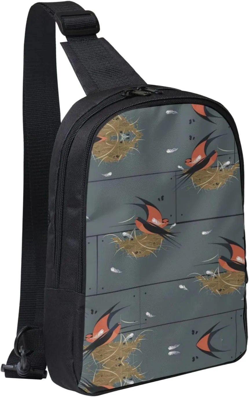 Barn Swallow In Graphite Crossbody Chest Bag Lightweight Travel Hiking Shoulder Backpack For Men Women, Black