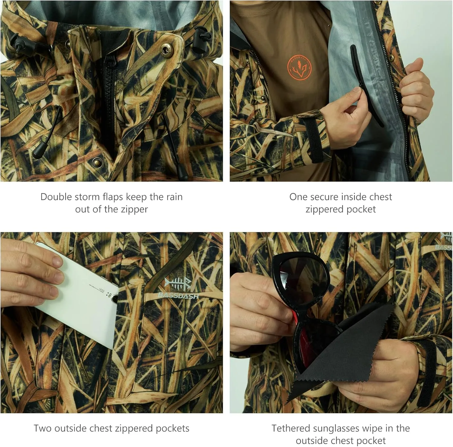 BASSDASH Walker Breathable Waterproof Fishing Hunting Wading Jackets with Silent Outer Fabric for Men Women in 7 Sizes
