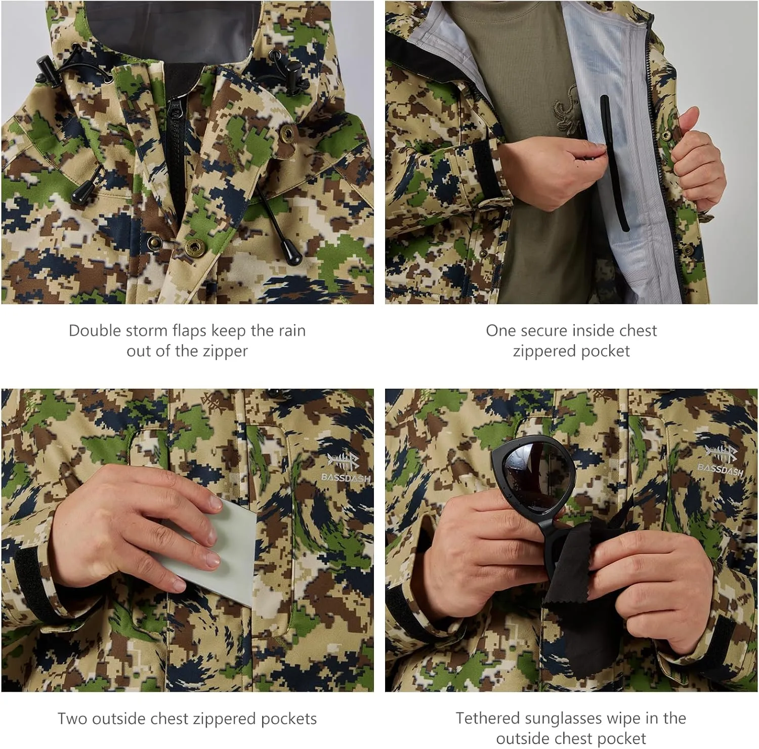 BASSDASH Walker Breathable Waterproof Fishing Hunting Wading Jackets with Silent Outer Fabric for Men Women in 7 Sizes