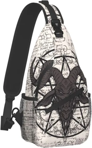 bassyil Goat Skull Sling Bag Crossbody Travel Hiking Chest Backpack Shoulder Daypack for Women Men One Size