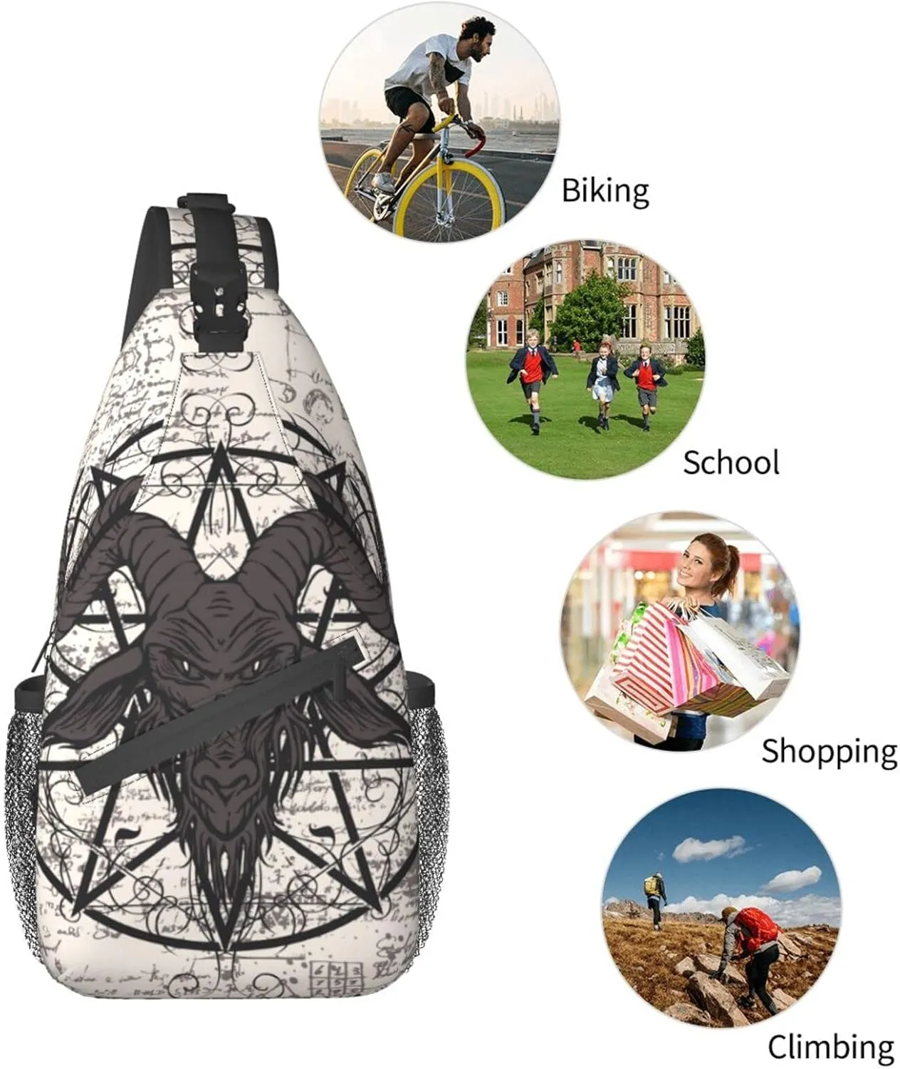 bassyil Goat Skull Sling Bag Crossbody Travel Hiking Chest Backpack Shoulder Daypack for Women Men One Size