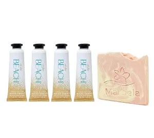 Bath & Body Works At The Beach 4 Pack Shea Butter Hand Cream Bundle with a Himalayan Salts Springs Sample Soap